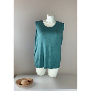 Judith Hart Top Women's 2X Blue Green Silk Blend Sleeveless Casual Wide Strap